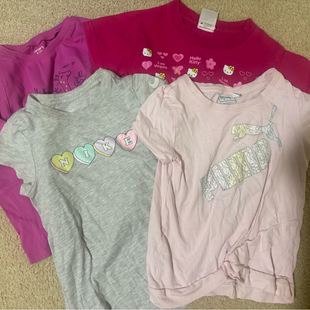 Bundle of Toddle Girls 5T and 6T Nike, Puma, Hello Kitty and Carters shirts